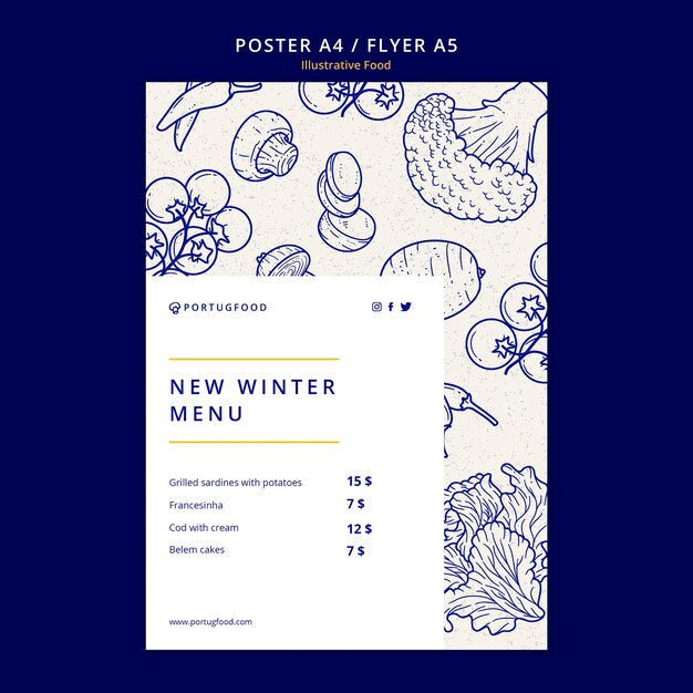 Poster di cibo illustrativo o modello di progettazione di volantini