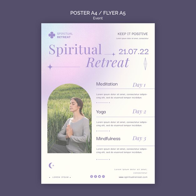 Poster di ritiro spirituale e modello di evento flyer design
