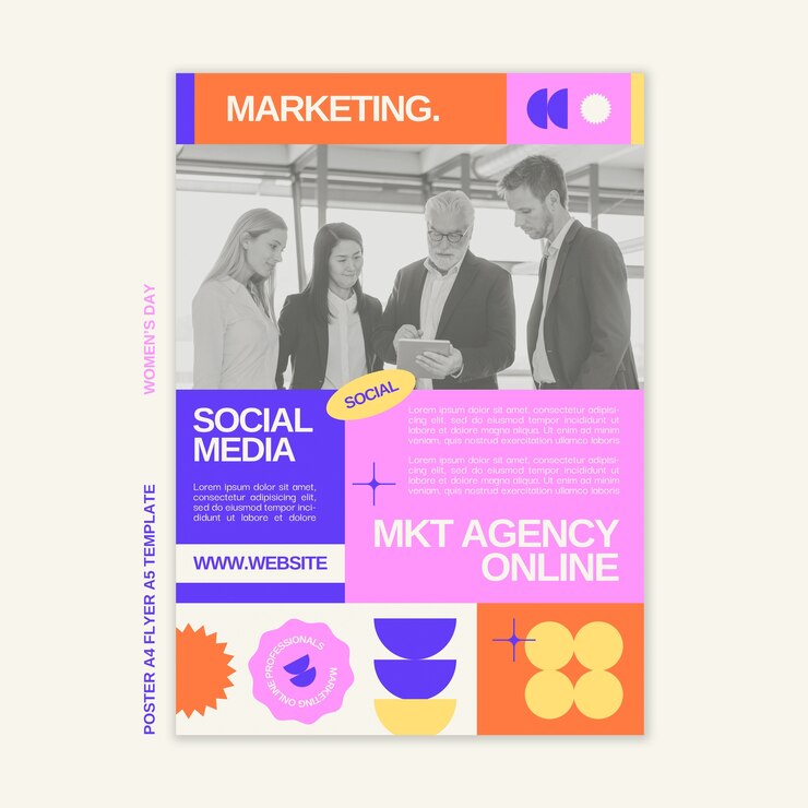 PSD gratuito poster di strategia di marketing design piatto