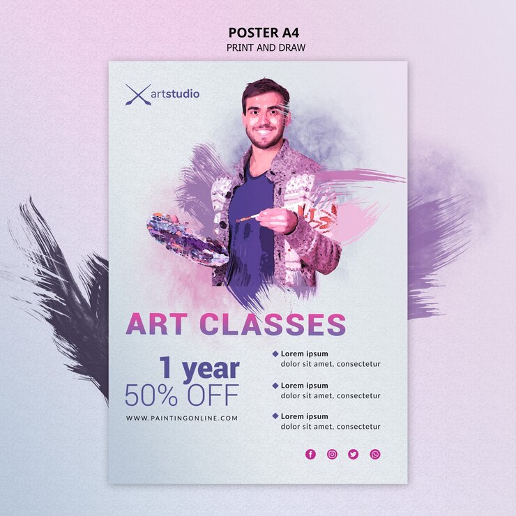 PSD gratuito poster di studio d'arte di pittura online
