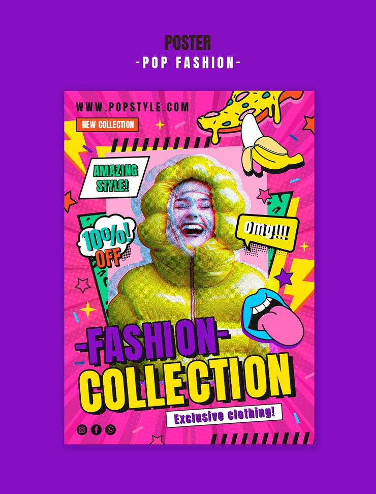 PSD gratuito poster di una collezione di moda pop