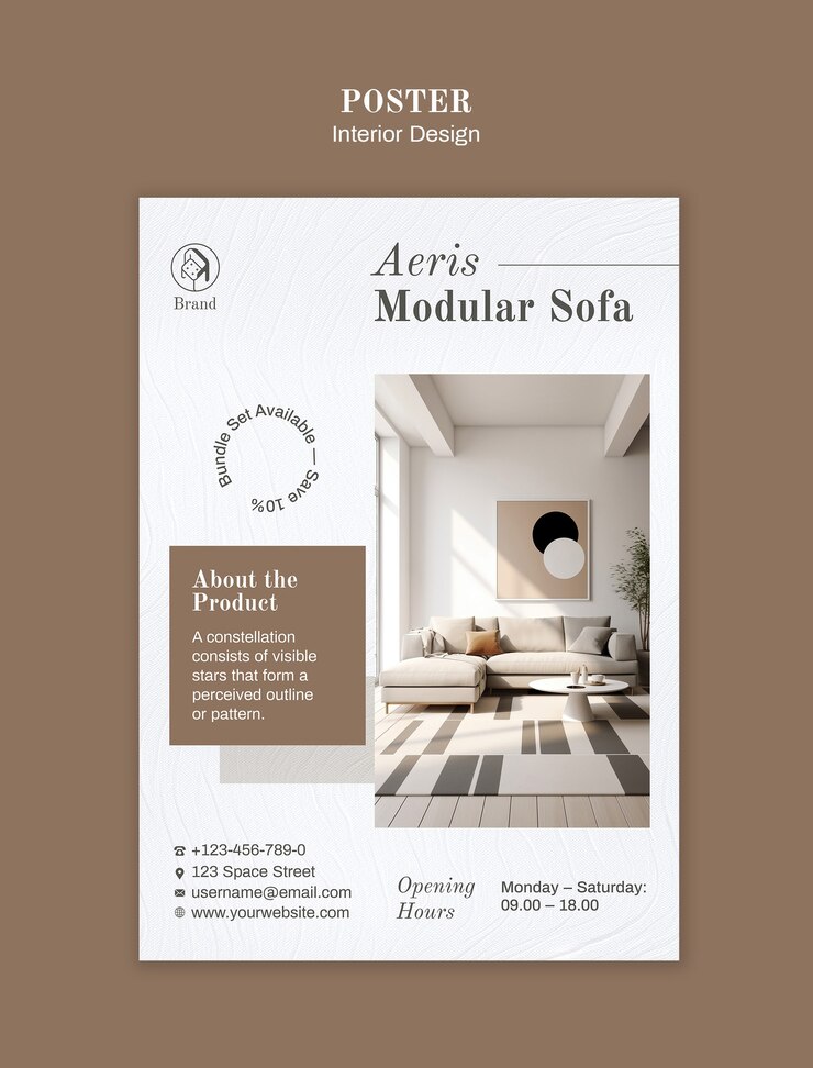 PSD gratuito un póster de diseño de interiores de sofás modulares