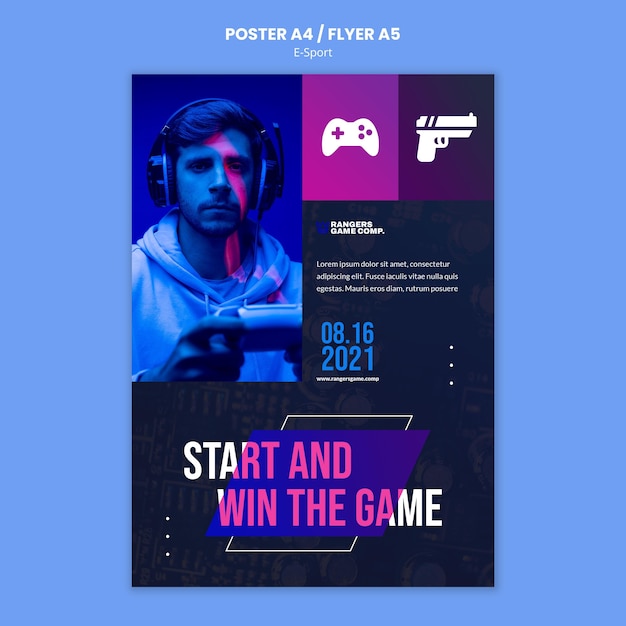 PSD gratuito póster de jugador de videojuegos