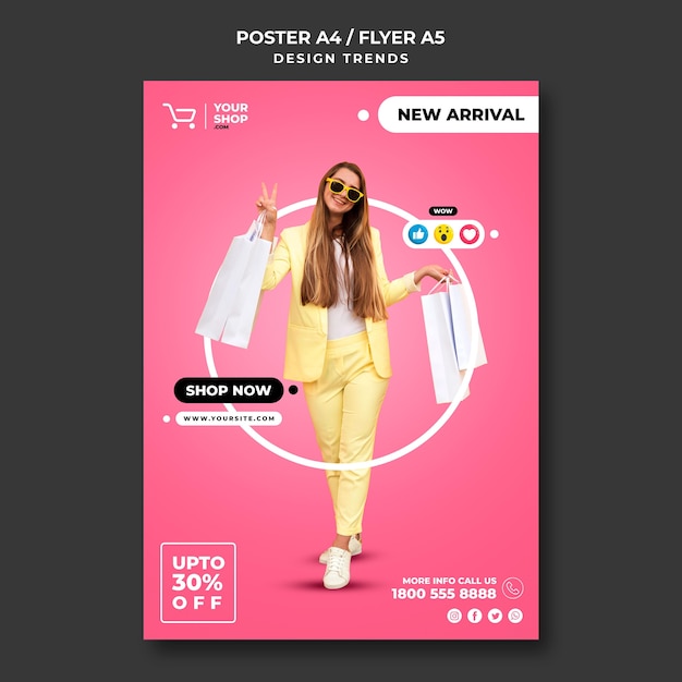 Poster modello di annuncio donna dello shopping