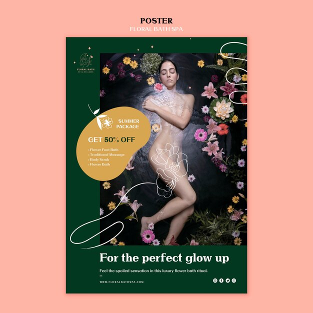 Poster modello di annuncio floreale spa