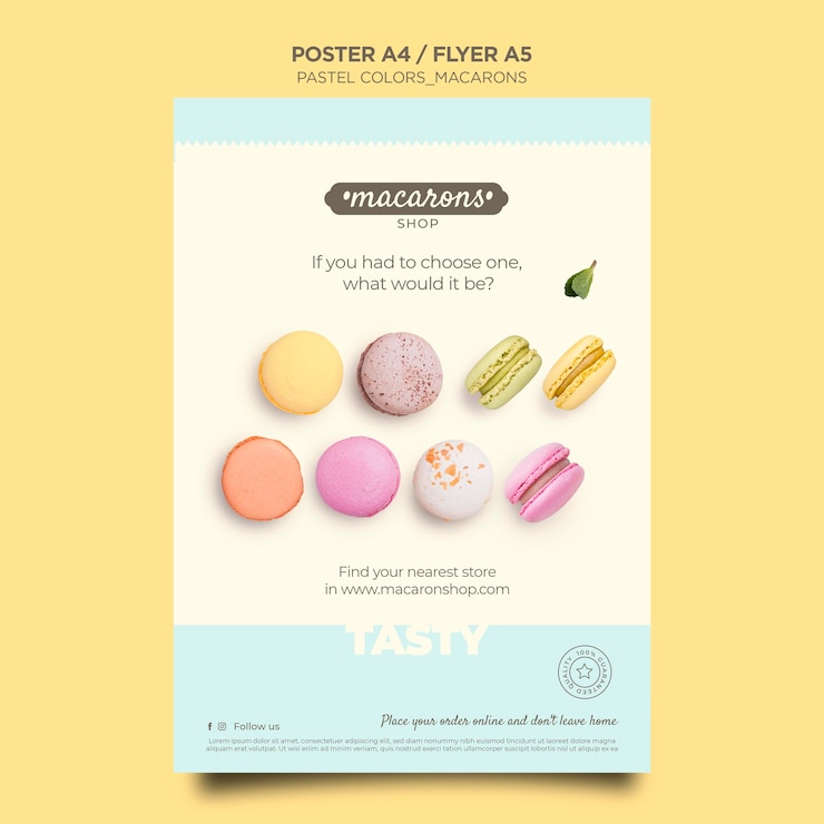 PSD gratuito poster modello di negozio di macarons
