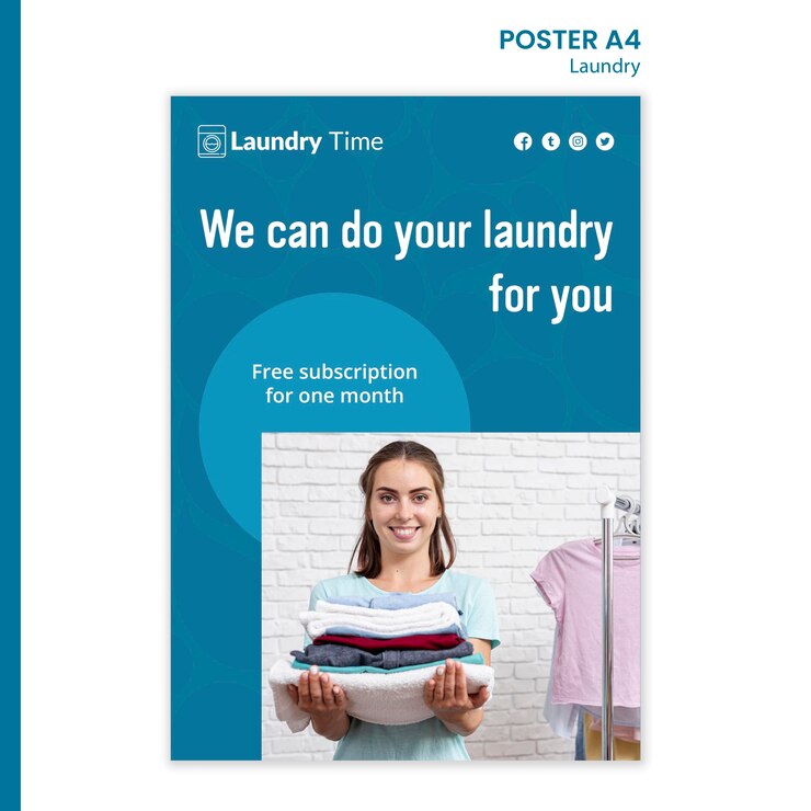 PSD gratuito poster modello di servizio di lavanderia