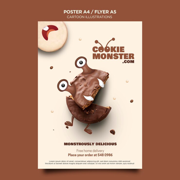 PSD gratuito póster monstruo de las galletas de ilustraciones de dibujos animados