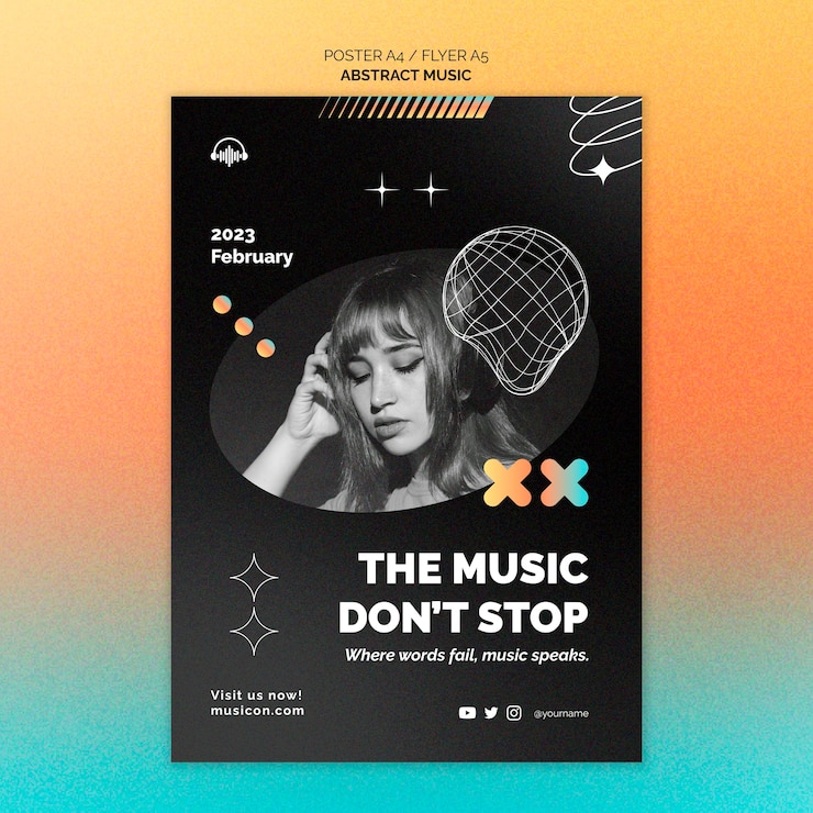 PSD gratuito poster musicale astratto disegnato a mano