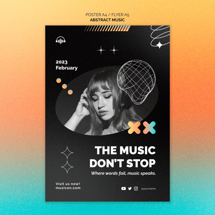 PSD gratuito poster musicale astratto disegnato a mano