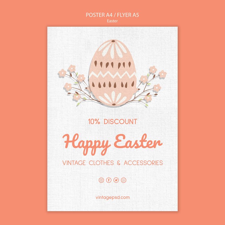 PSD Gratis poster paskah vintage imut