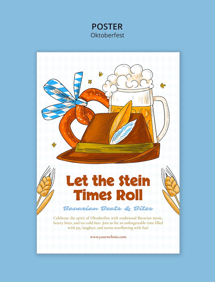 PSD gratuito poster per l'oktoberfest con elementi tradizionali bavaresi