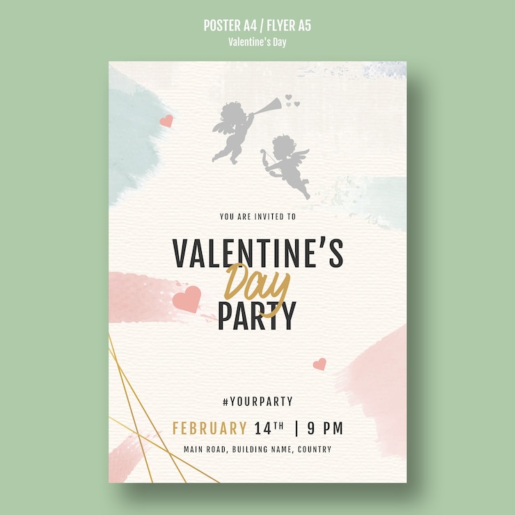PSD Gratis poster pesta hari valentine dengan malaikat