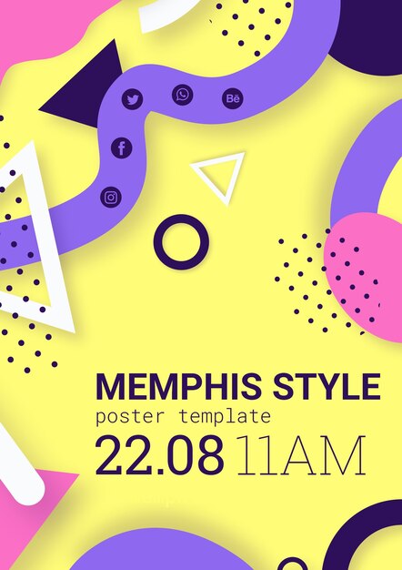 Póster plano amarillo estilo memphis
