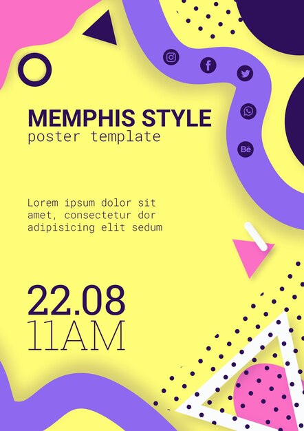 Póster plano amarillo estilo memphis
