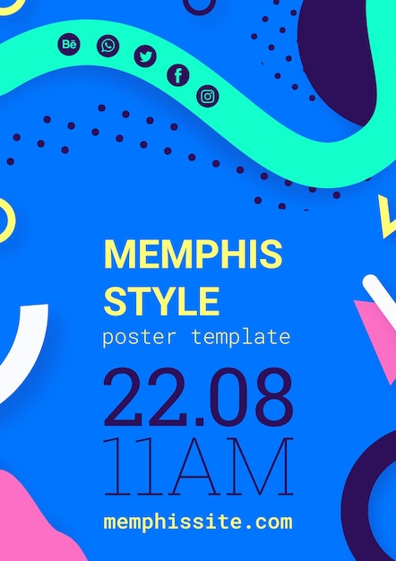 Póster plano azul estilo memphis