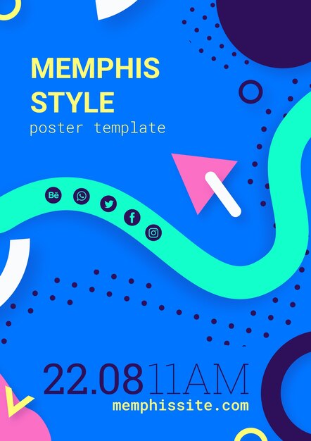 Póster plano azul estilo memphis