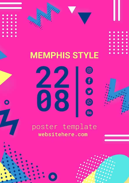 PSD gratuito póster plano rosa estilo memphis