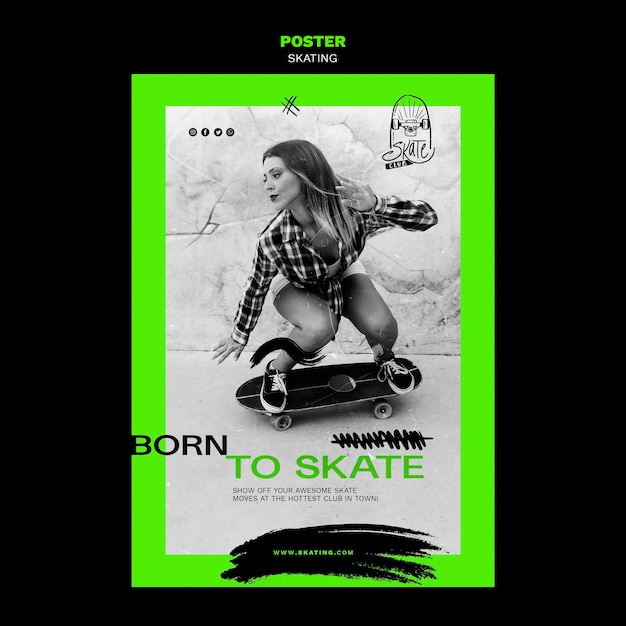 PSD gratuito póster de plantilla de anuncio de patinaje