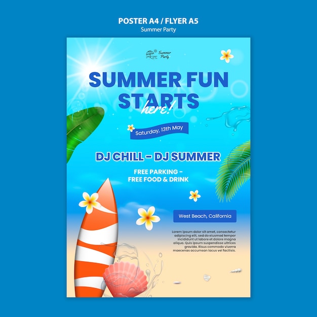 PSD gratuito póster plantilla de fiesta de verano