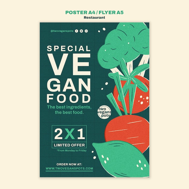 PSD gratuito poster de un restaurante de comida deliciosa de diseño plano