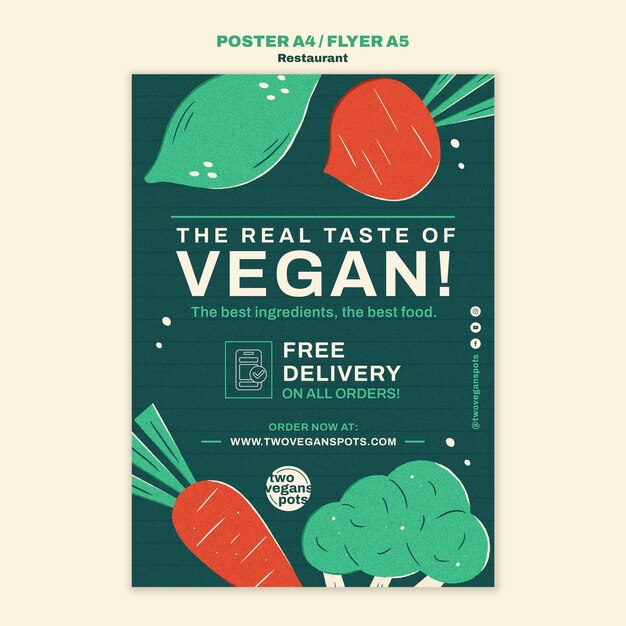 Poster de un restaurante de comida deliciosa de diseño plano