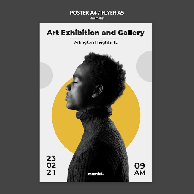 Poster sjabloon in minimale stijl voor kunstgalerie met man