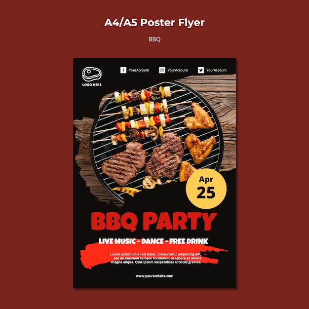 Gratis PSD poster sjabloon met barbecue thema