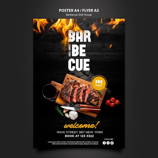 Gratis PSD poster sjabloon met barbecue