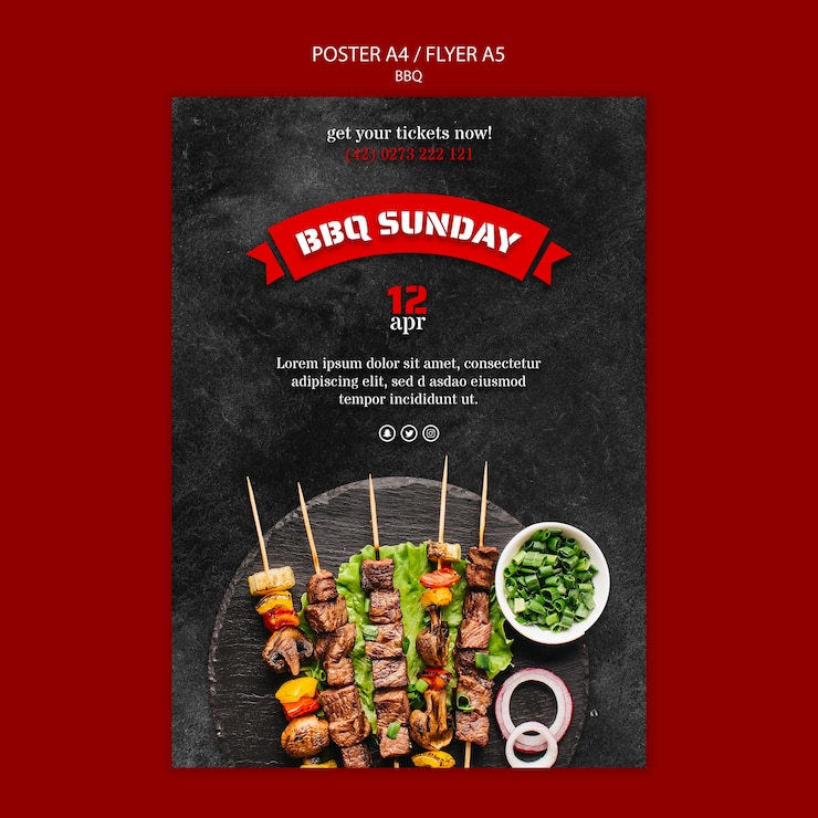 Gratis PSD poster sjabloon met bbq-ontwerp