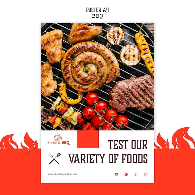 Gratis PSD poster sjabloon met bbq-thema