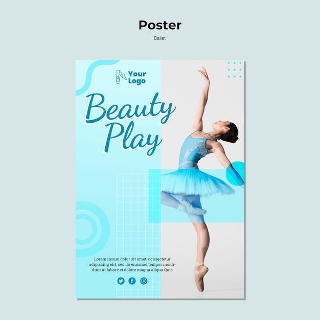 Gratis PSD poster sjabloon met foto van ballerina danseres