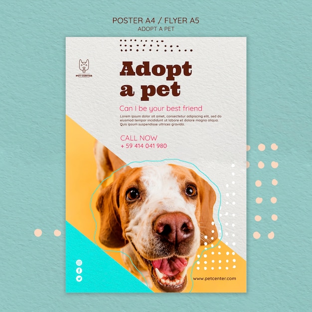 Gratis PSD poster sjabloon met huisdier adoptie thema