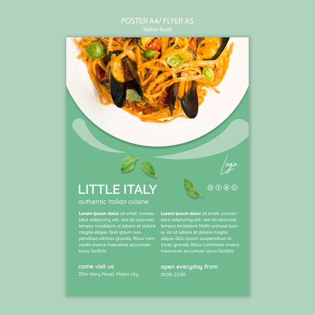 Poster sjabloon met italiaans eten concept