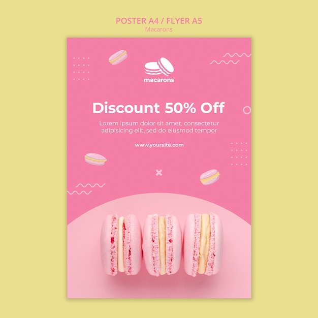 Gratis PSD poster sjabloon met macarons thema