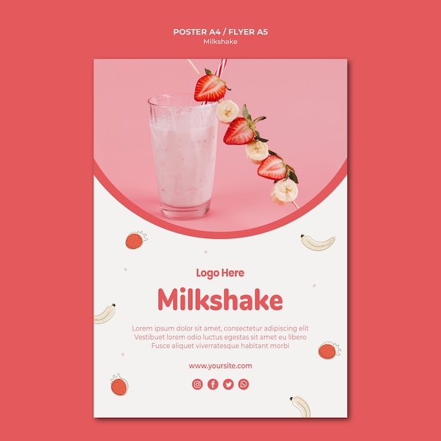 Gratis PSD poster sjabloon voor aardbei milkshake