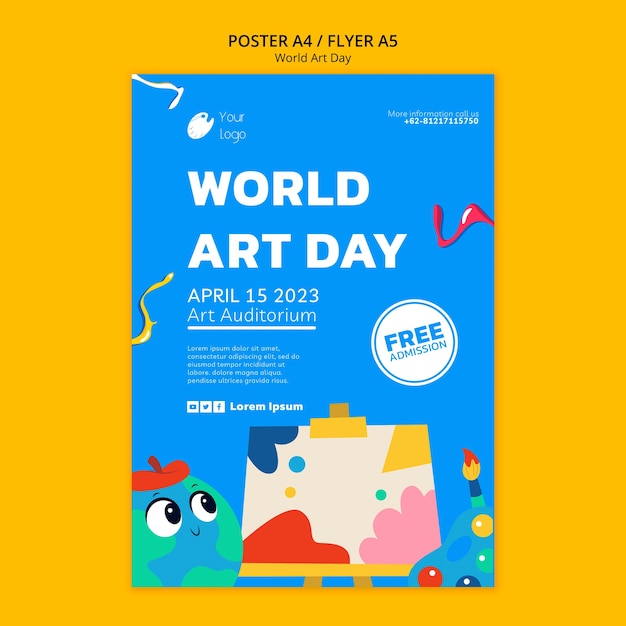 Gratis PSD poster sjabloon voor de viering van de dag van de wereldkunst