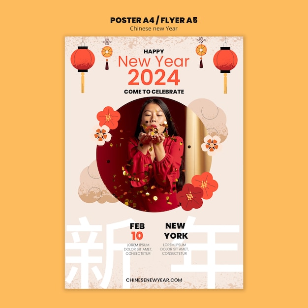 Poster sjabloon voor de viering van het Chinese nieuwjaar
