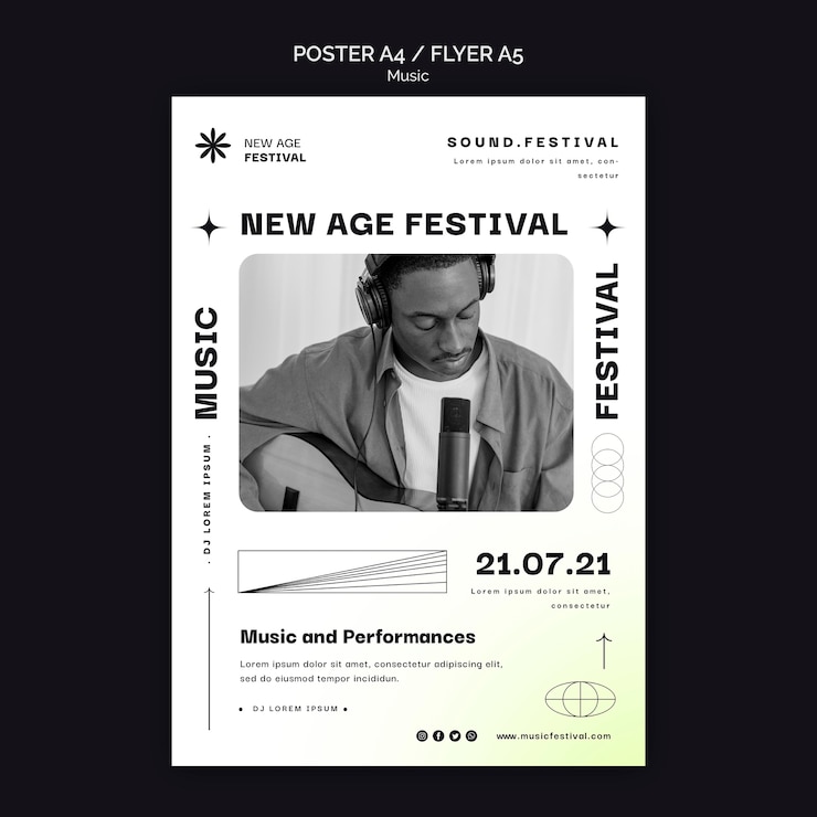 Gratis PSD poster sjabloon voor new age muziekfestival