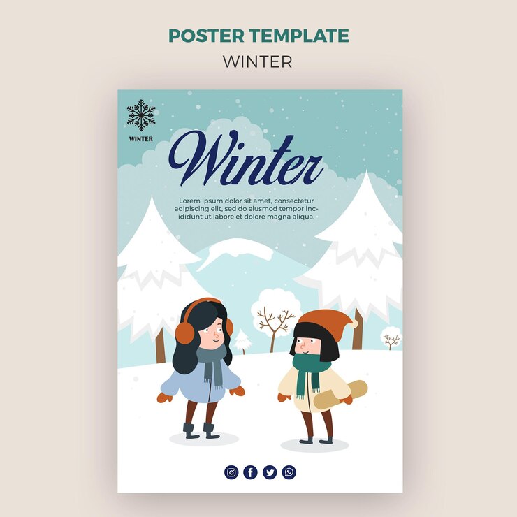 Gratis PSD poster sjabloon voor winder met kinderen buiten