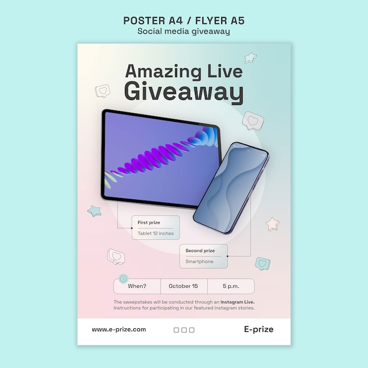 PSD gratuito póster de sorteo de redes sociales degradado.