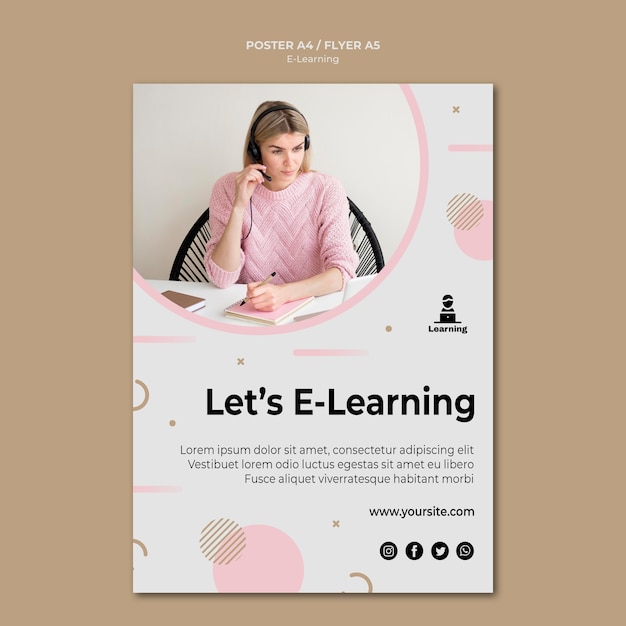 Gratis PSD poster stijl e-learning concept