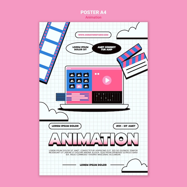 Póster vertical para animación por computadora.
