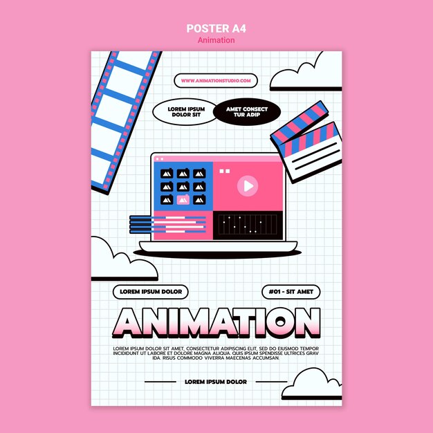 Póster vertical para animación por computadora.