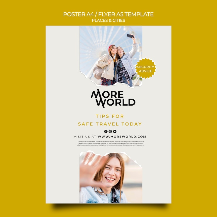 PSD gratuito póster vertical para ciudades y lugares que viajan.