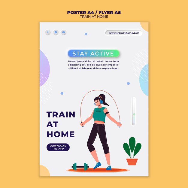 PSD gratuito póster vertical para entrenamiento físico en casa.