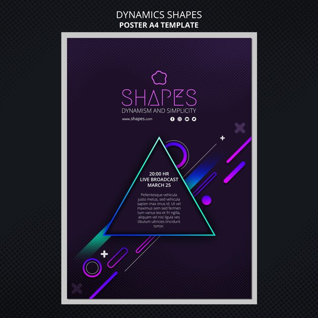 Póster vertical con formas geométricas dinámicas de neón.
