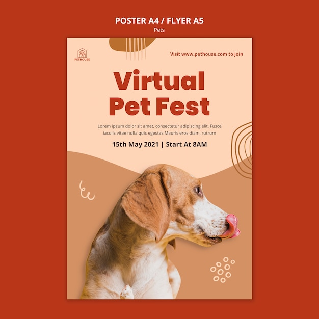 PSD gratuito póster vertical para mascotas con lindo perro.