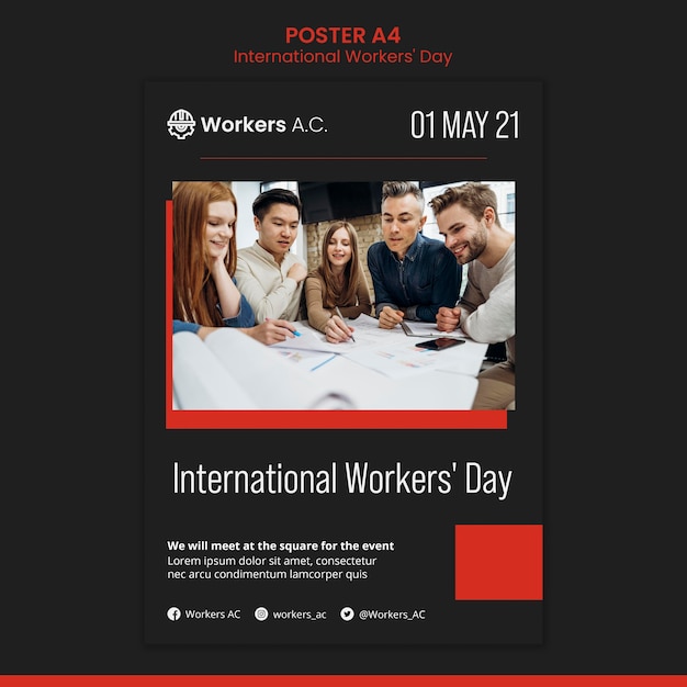 Poster verticale per la celebrazione del giorno dei lavoratori internazionali