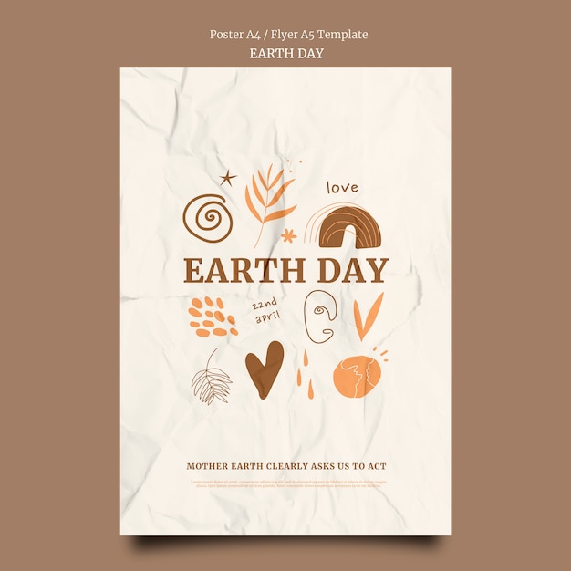 Poster verticale per la giornata della terra con texture di carta rugosa ed elementi disegnati a mano
